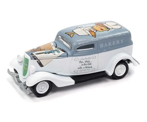 Vintage Clue - 1933 Ford Delivery in Flat White and Light Blue - Mrs White Hall and Wrench Graphics with