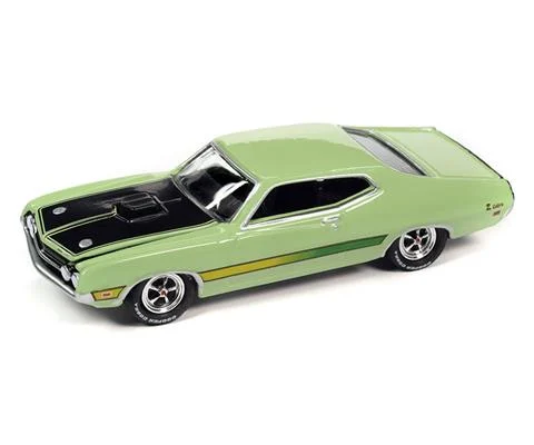 1971 Ford Torino Cobra in Grabber Lime with Laser Side Stripe and Black Hood - JOHNNY LIGHTNING