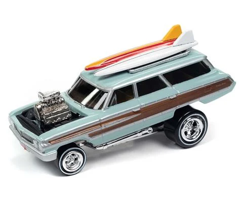1964 Ford Country Squire in Light Blue and Wood Paneling with - JOHNNY LIGHTNING