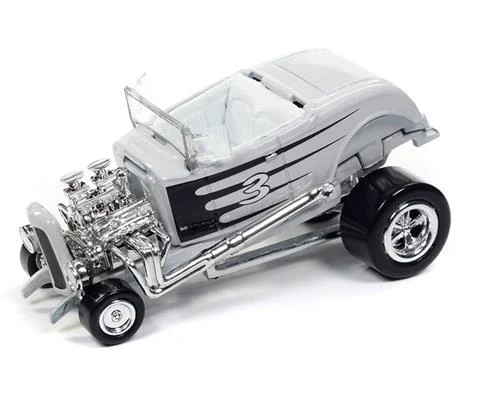 1932 Ford Hiboy in White with Black Stripes and Number Three Decal - JOHNNY LIGHTNING