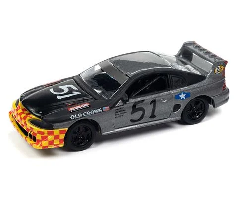 1990s Ford Mustang Race Car in Black and Dark Silver with Old Crows 24hrs of LeMons - JOHNNY LIGHTNING