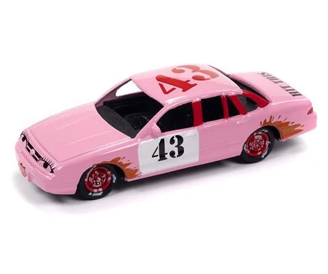 1997 Ford Crown Victoria in Cotton Candy Pink with Derby Graphics - Demolition Derby