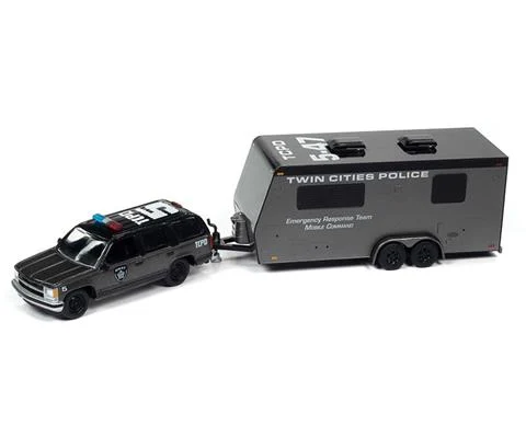 Police - 1997 Chevrolet Tahoe with Camper Trailer in Gray and Black with Police SWAT Graphics