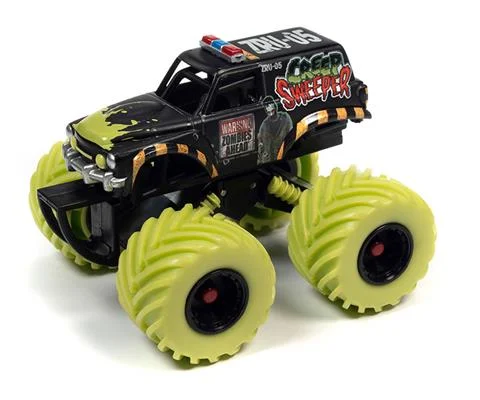 Creep Sweeper Zombie Response Unit Monster Truck in Flat Black Green and Red with Red and Green Tires - JOHNNY LIGHTNING