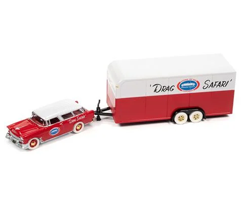 1955 Chevrolet Nomad with Enclosed Trailer in Red and White - Race Safety -Drag Safari