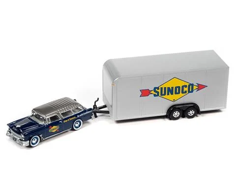 Sunoco - 1955 Chevrolet Nomad with Enclosed Trailer in Blue and White