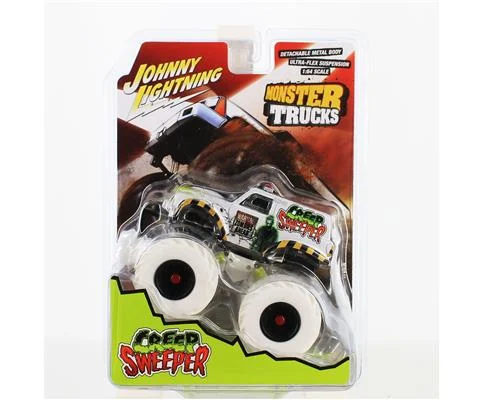 Creep Sweeper Zombie Response Unit Monster Truck in White Lightning White with White Tires and Creep Sweeper Graphics - JOHNNY LIGHTNING