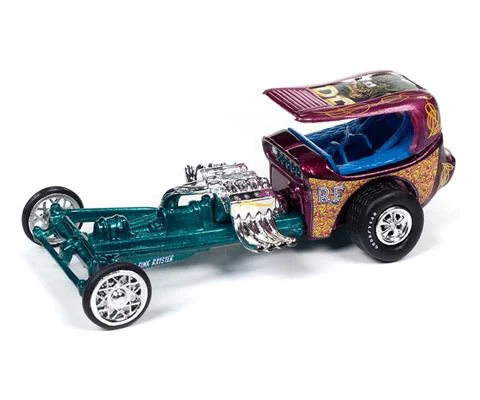 RAT FINK - Dragster in Green and Fuscia Metal Flake