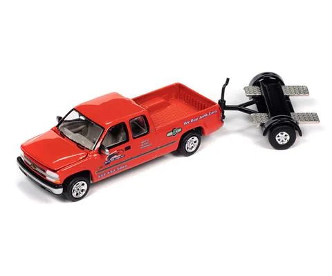 First Class Auto Salvage - 2002 Chevrolet Silverado Extended Cab Pickup Truck with Tow Dolly in Molly Orange