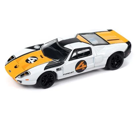 2005 Ford GT in White with Orange and Flat Black Race Graphics - JOHNNY LIGHTNING