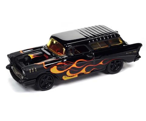 1957 Chevrolet Nomad in Gloss Black with Flat Black Front and Flames - Black with Flames