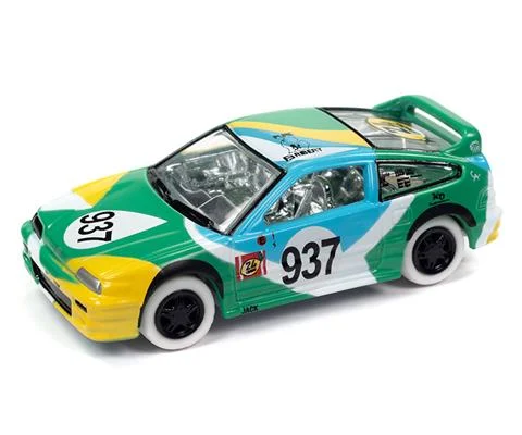 1989 Honda CRX in Green Yellow White and Blue with White Wheels - 24hrs of LemonsWHITE LIGHTNING CHASE CAR