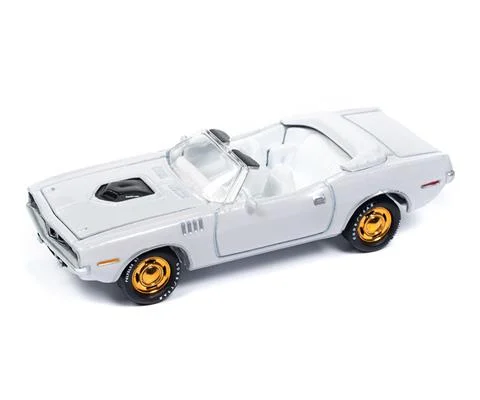 1971 Plymouth Cuda Convertible in White with Gold Rims - JOHNNY LIGHTNING