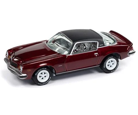 1975 Chevrolet Camaro in Dark Red Poly with Flat Black Roof and White Lightning Chasis and Rims - JOHNNY LIGHTNING