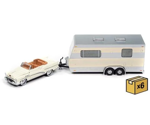 1953 Buick Super with Travel Trailer in Majestic White - 6 pieces in a Non-Returnable Factory-Sealed CASE