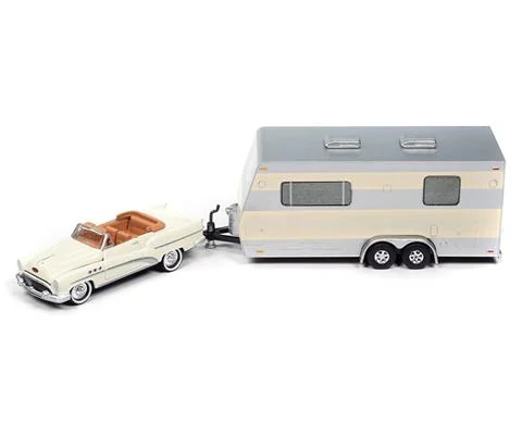 1953 Buick Super with Travel Trailer in Majestic White - JOHNNY LIGHTNING