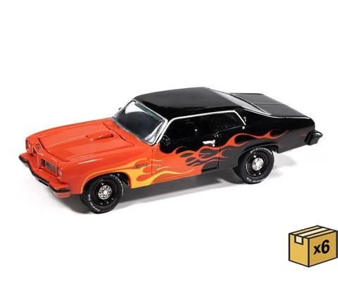 1974 Pontiac GTO in Black with Red Orange and Yellow Flames - 6 pieces in a Non-Returnable Factory-Sealed CASE