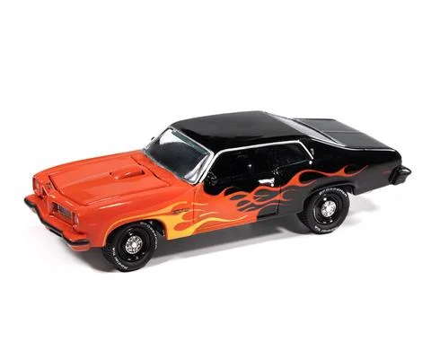 1974 Pontiac GTO in Black with Red Orange and Yellow Flames - JOHNNY LIGHTNING