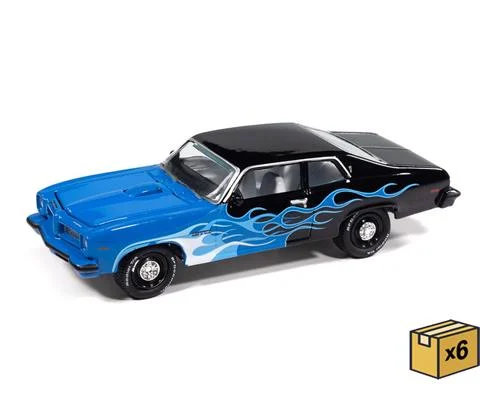 1974 Pontiac GTO in Black with Blue Flames - 6 pieces in a Non-Returnable Factory-Sealed CASE