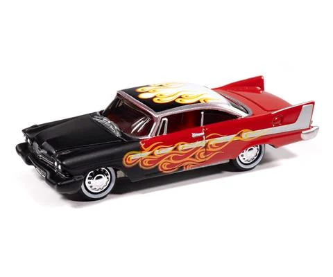 1958 Plymouth Fury Kustomized in Flat Black with Flames to Red - JOHNNY LIGHTNING