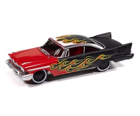 1958 Plymouth Fury Kustomized in Gloss Red with Flames to Black - JOHNNY LIGHTNING