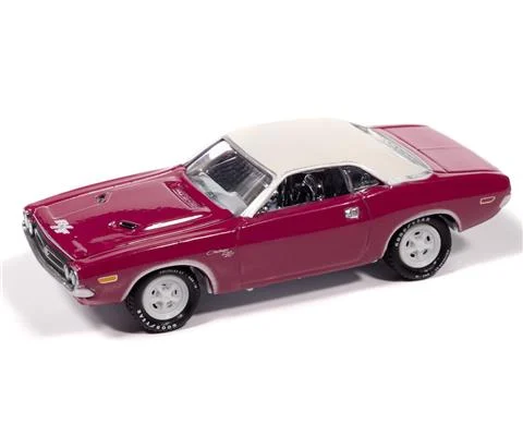 1971 Dodge Challenger R/T in Panther Pink with White Top Chassis and Rims - JOHNNY LIGHTNING