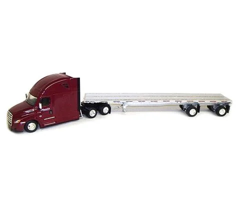 Freightliner Cascadia Evolution Sleeper in Maroon with 48 Spread Axle Flatbed Trailer - TONKIN