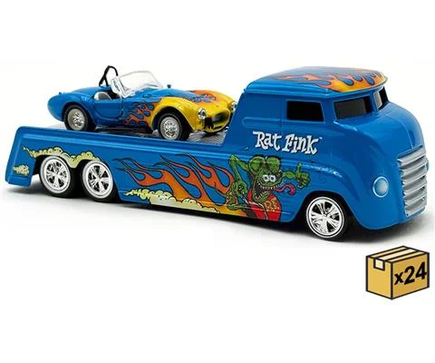 Rat Fink - Hauler with Cobra Super Snake Convertible in Blue Metallic with Flames - 24-Pieces in a Non-Returnable Factory-Sealed