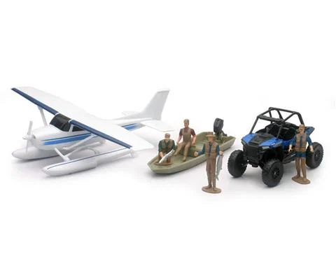 Xtreme Adventure Playset with Float Plane Fishing Boat and Polaris RZR - NEW-RAY
