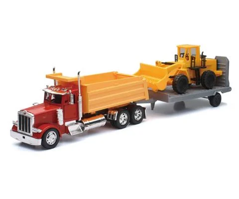 Peterbilt Dump Truck with Wheel Loader and Flatbed Trailer - NEW-RAY