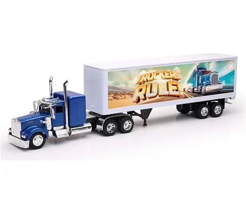 Kenworth Custom W900 Semi Truck with Dry Van Trailer with Truckers Rule Graphics - NEW-RAY