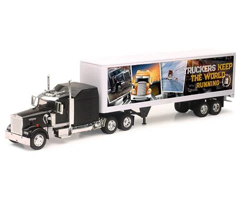 Kenworth W900 Tractor with Dry Van Trailor with Tribute to Truckers Graphics - NEW-RAY