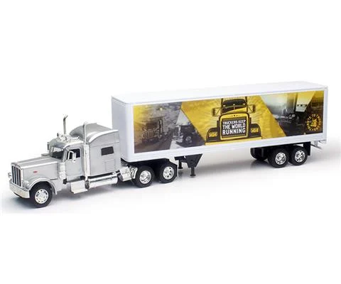 Peterbilt 389 Semi Truck with Dry Van Trailer and Tribute to Truckers Graphics - NEW-RAY