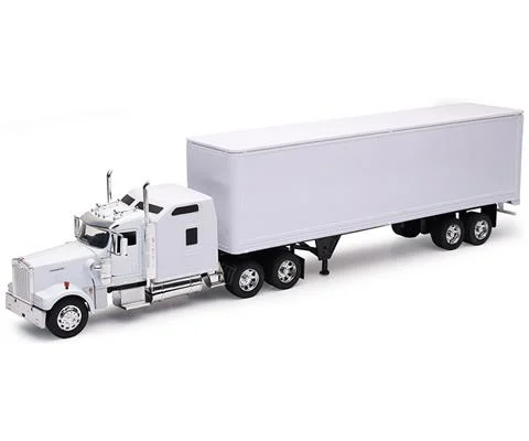 Kenworth W900 Sleeper Cab with Dry Van Trailer in White - NEW-RAY