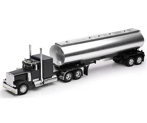 Peterbilt Custom 379 Semi Truck with an Oil Tanker in Chrome - NEW-RAY