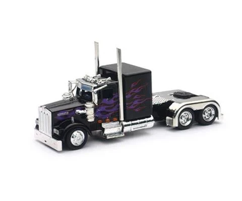 Kenworth Sleeper Cab in Black with Purple Flames - NEW-RAY