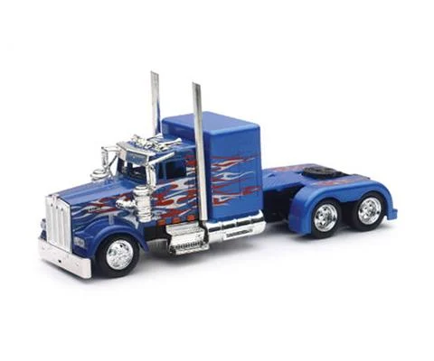 Kenworth Sleeper Cab in Blue with Silver and Red Flames - NEW-RAY