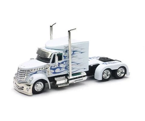 International Lonestar Sleeper Cab in White with Blue and Silver Flames - NEW-RAY
