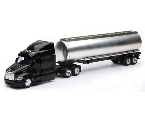 Peterbilt 387 Semi Truck in Black with Chrome Tanker Trailer - NEW-RAY