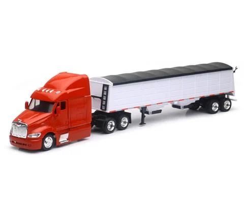 Peterbilt 387 Semi Truck in Red with Grain Trailer - NEW-RAY