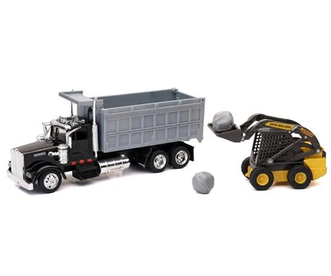 Kenworth W900 Dump Truck with New Holland Skid Steer L228 - NEW-RAY