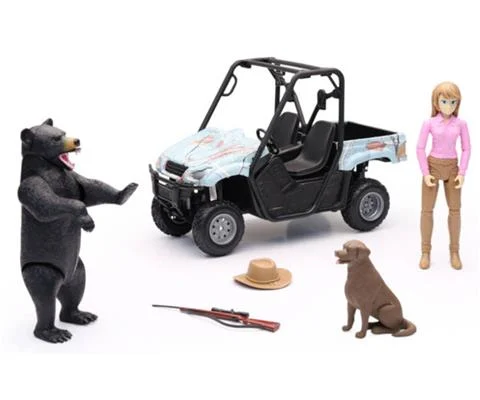 Teal Camo Hunting Vehicle Playset with Bear and Side-by-Side - Wildlife Hunter