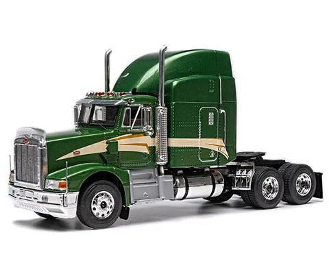 1998 Peterbilt 377 A/E Sleeper in Metallic Dark Green with Beige Stripes - Cab Only
