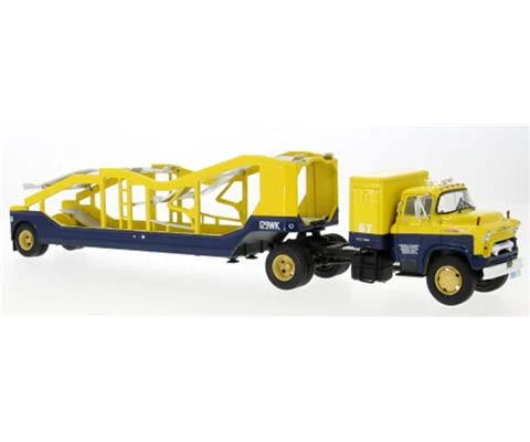 1948 Chevrolet 9700 LCF Car Transport in Yellow and Dark Blue - IXO MODELS