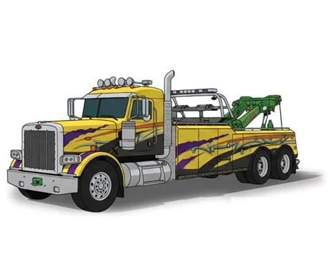 1980 Peterbilt 359 Wrecker in Yellow and Purple - IXO AMERICA