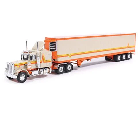 1973 Peterbilt 359 in Orange and Cream with Matching Modern Trailer - IXO AMERICA