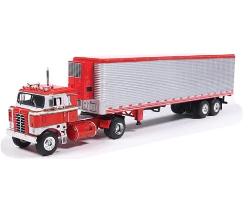 1950 Kenworth Bullnose in Red and White with Vintage Chrome Trailer - IXO AMERICA
