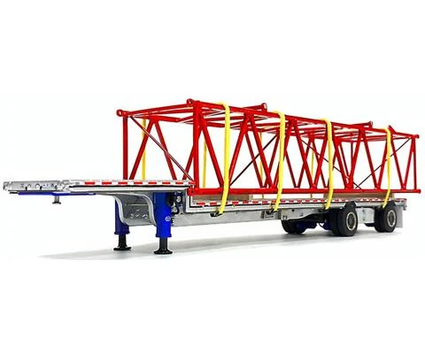 East Drop Deck Flatbed Trailer with Boom Section in Aluminum and Blue - WEISS BROTHERS